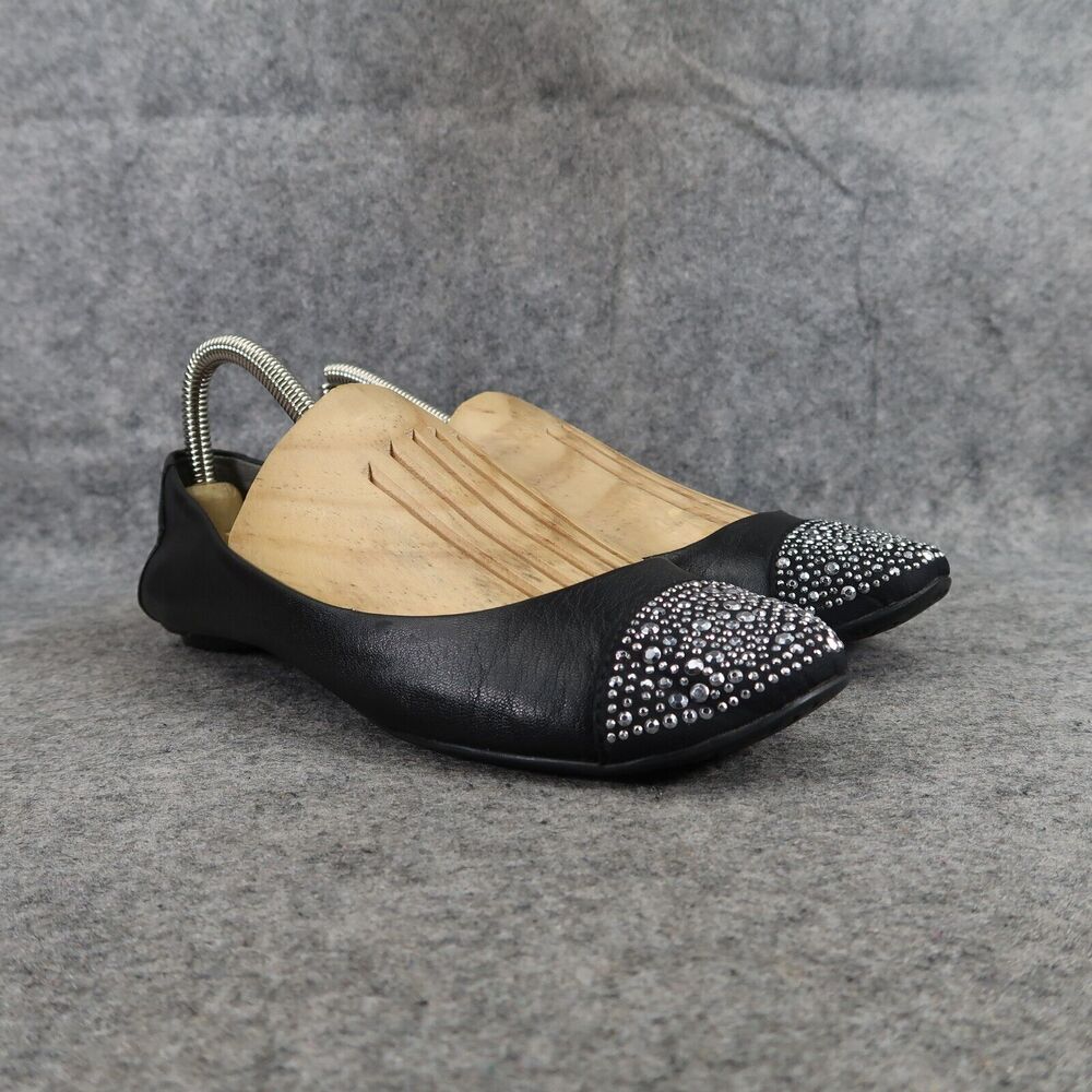 Carlos Santana Shoes Womens 7 Ballet Flats Fashion Black Leather Embellished Toe